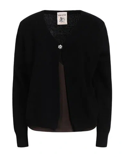 Semicouture Woman Cardigan Black Size L Wool, Polyamide, Acetate, Viscose, Silk