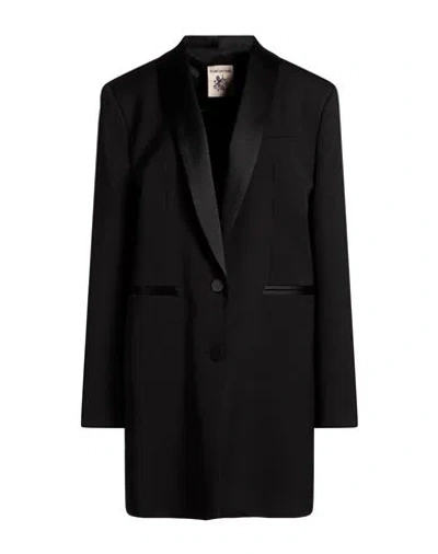 Semicouture Woman Coat Black Size 10 Polyester, Virgin Wool, Elastane