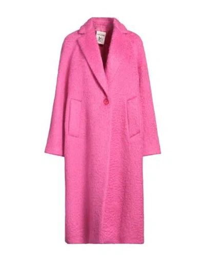 Semicouture Woman Coat Fuchsia Size 8 Mohair Wool, Polyamide, Polyester In Pink