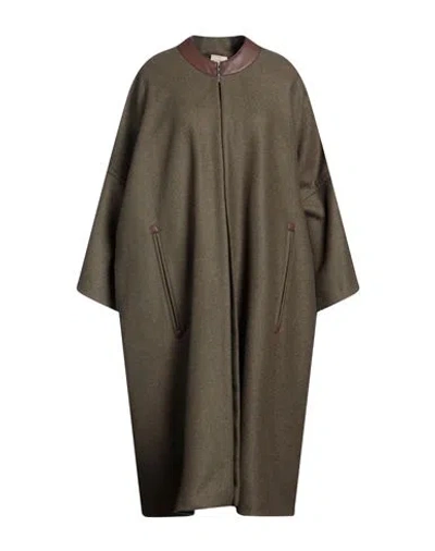 Semicouture Woman Coat Military Green Size Onesize Wool, Polyamide, Polyurethane, Polyester