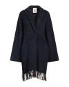 Semicouture Woman Coat Navy Blue Size L Virgin Wool, Alpaca Wool, Polyamide In Navy Blue