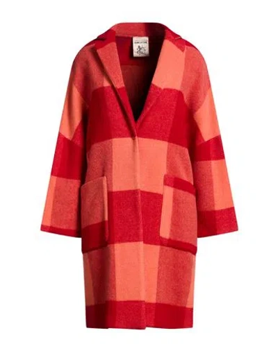 Semicouture Woman Coat Orange Size M Virgin Wool, Polyamide In Red