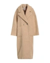 Semicouture Woman Coat Sand Size 2 Virgin Wool, Alpaca Wool, Polyamide, Polyester In Beige