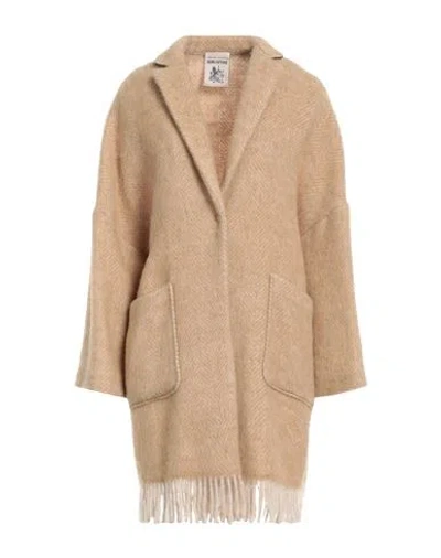Semicouture Woman Coat Sand Size S Virgin Wool, Alpaca Wool, Polyamide In Beige
