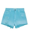 Semicouture Woman Denim Shorts Turquoise Size 30 Cotton In Blue