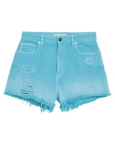 Semicouture Woman Denim Shorts Turquoise Size 30 Cotton In Blue