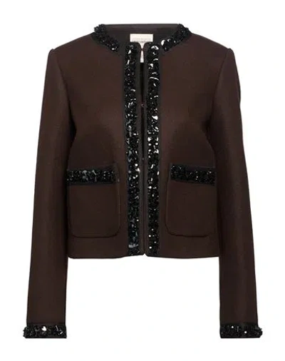 Semicouture Woman Jacket Chocolate Brown Size 4 Wool, Polyamide
