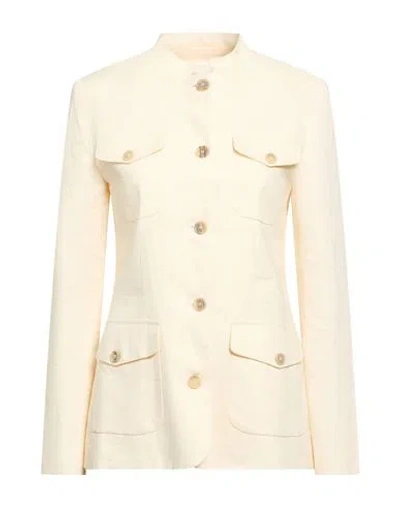 Semicouture Woman Jacket Cream Size 4 Linen, Polyester In Animal Print