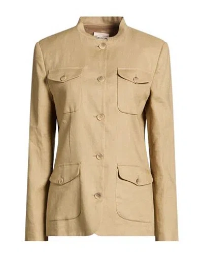 Semicouture Woman Jacket Khaki Size 8 Linen, Polyester In Neutral