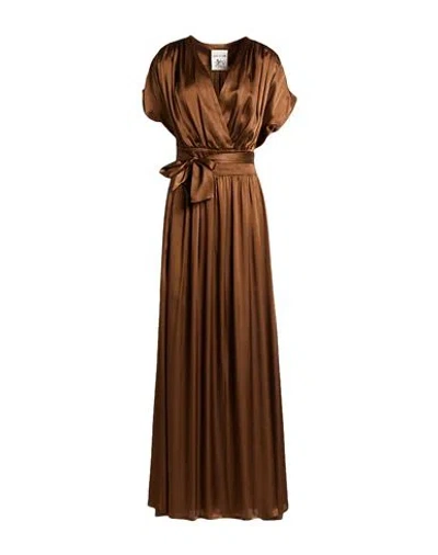Semicouture Woman Maxi Dress Chocolate Brown Size 6 Acetate, Silk In Brown