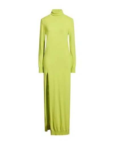 Semicouture Woman Maxi Dress Lime Green Size S Virgin Wool, Cashmere