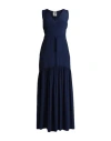 Semicouture Woman Maxi Dress Navy Size 8 Acetate, Silk In Navy Blue