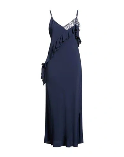 Semicouture Woman Maxi Dress Navy Size 6 Acetate, Silk In Blue