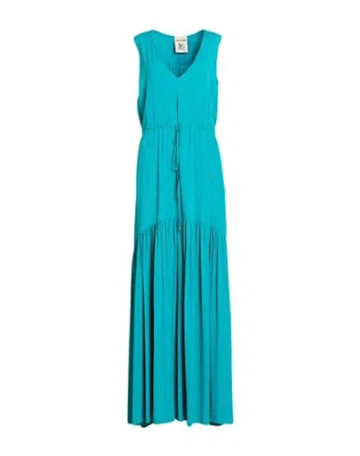 Semicouture Woman Maxi Dress Turquoise Size 6 Acetate, Silk In Blue