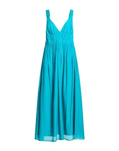 Semicouture Woman Maxi Dress Turquoise Size 8 Cotton, Silk In Blue