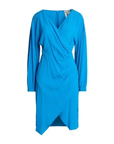 Semicouture Woman Midi Dress Azure Size 6 Acetate, Silk In Blue