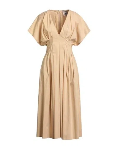 Semicouture Woman Midi Dress Beige Size 8 Cotton, Polyamide, Elastane In Neutral