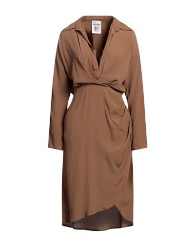 Semicouture Woman Midi Dress Brown Size 6 Acetate, Silk