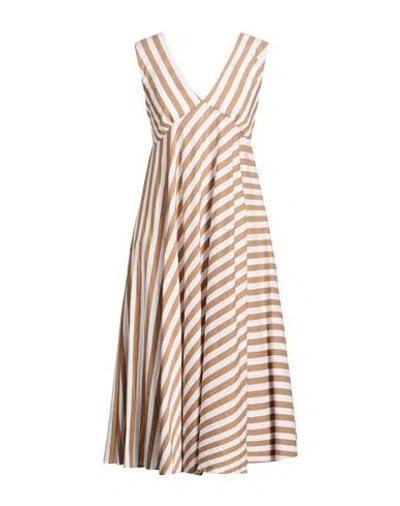 Semicouture Woman Midi Dress Camel Size 4 Cotton, Polyester In Brown