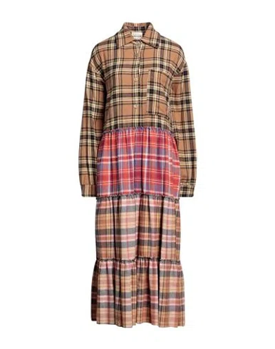 Semicouture Woman Midi Dress Camel Size 8 Cotton In Beige