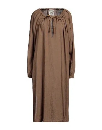 Semicouture Woman Midi Dress Khaki Size 10 Linen In Beige