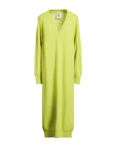 Semicouture Woman Midi Dress Lime Green Size M Virgin Wool, Cashmere