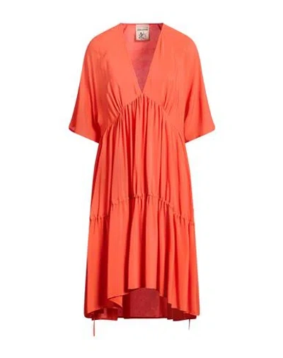 Semicouture Woman Midi Dress Orange Size 6 Acetate, Silk In Multi