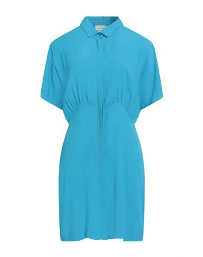 Semicouture Woman Mini Dress Azure Size 10 Acetate, Silk In Blue