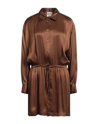 Semicouture Woman Mini Dress Brown Size 10 Acetate, Silk In Brown