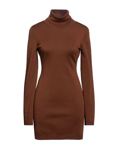 Semicouture Woman Mini Dress Brown Size M Virgin Wool