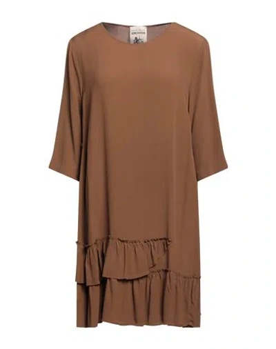 Semicouture Woman Mini Dress Camel Size 4 Acetate, Silk In Beige