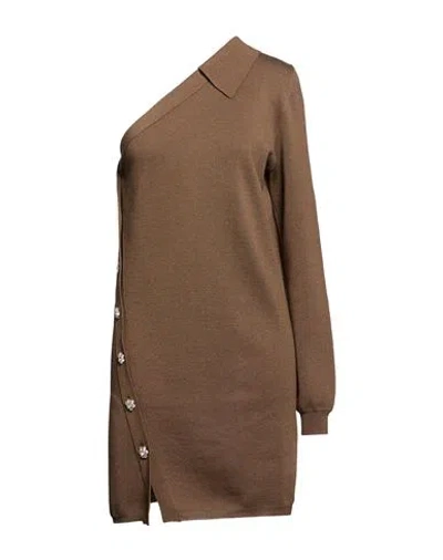 Semicouture Woman Mini Dress Chocolate Brown Size M Virgin Wool