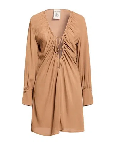 Semicouture Woman Mini Dress Light Brown Size 6 Acetate, Silk In Multi