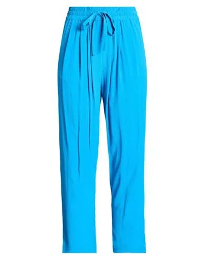 Semicouture Woman Pants Azure Size 6 Acetate, Silk In Blue