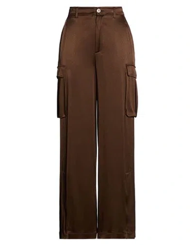 Semicouture Woman Pants Brown Size 6 Acetate, Silk