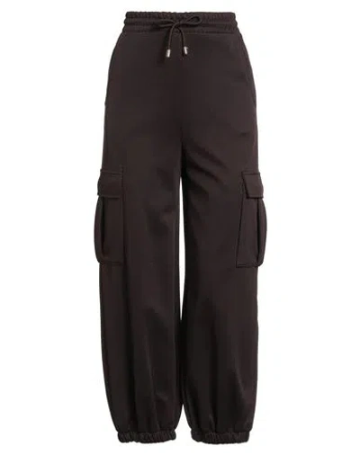 Semicouture Woman Pants Dark Brown Size L Polyester, Cotton In Black