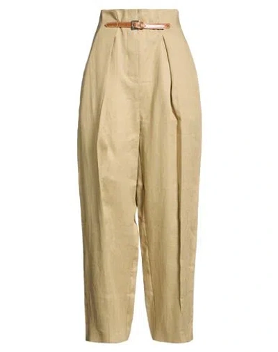 Semicouture Woman Pants Khaki Size 4 Linen In Neutral