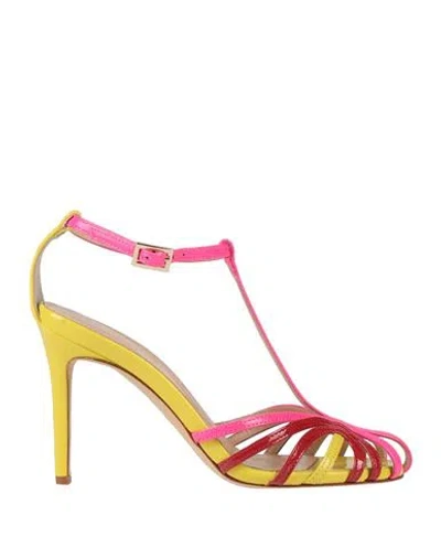 Semicouture Woman Sandals Fuchsia Size 10 Soft Leather, Textile Fibers In Pink