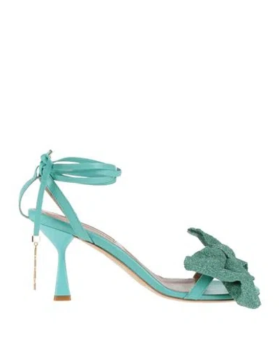 Semicouture Woman Sandals Turquoise Size 7 Leather, Textile Fibers In Blue