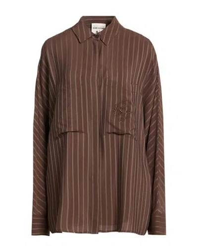 Semicouture Woman Shirt Brown Size 10 Acetate, Silk, Polyester