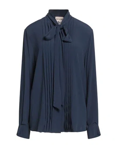 Semicouture Woman Shirt Navy Size 10 Acetate, Silk