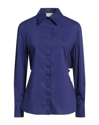 Semicouture Woman Shirt Navy Size 10 Cotton, Polyamide, Elastane In Blue