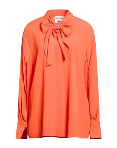 Semicouture Woman Shirt Orange Size 6 Acetate, Silk
