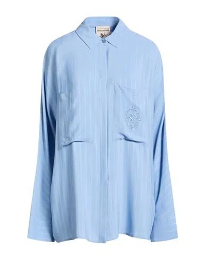 Semicouture Woman Shirt Sky Blue Size 10 Acetate, Silk, Polyester