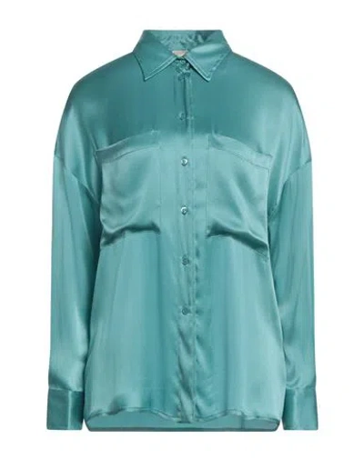 Semicouture Woman Shirt Turquoise Size 4 Acetate, Silk In Blue