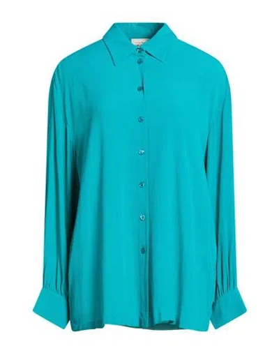 Semicouture Woman Shirt Turquoise Size 6 Acetate, Silk In Blue