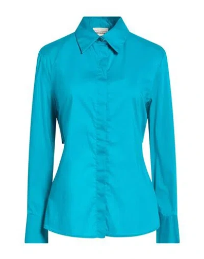 Semicouture Woman Shirt Turquoise Size 6 Cotton, Polyamide, Elastane In Blue