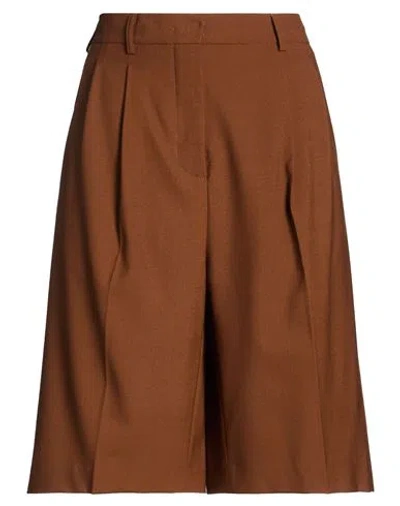 Semicouture Woman Shorts & Bermuda Shorts Brown Size 6 Polyester, Virgin Wool, Elastane