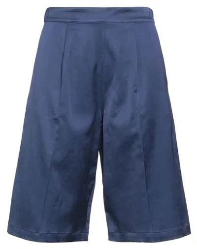 Semicouture Woman Shorts & Bermuda Shorts Midnight Blue Size 4 Viscose, Cotton, Silk, Elastane