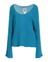 Semicouture Woman Sweater Azure Size L Cashmere, Virgin Wool In Blue